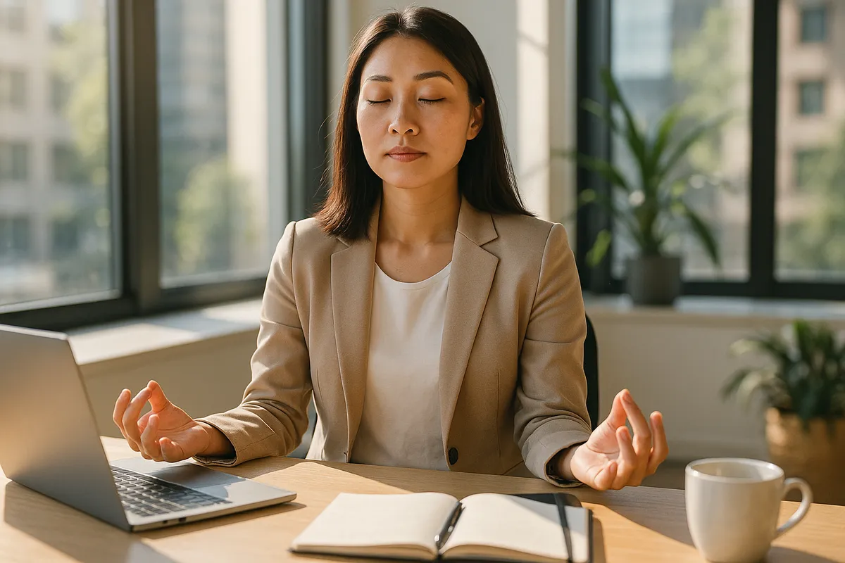 Carène Fournier animant un atelier en entreprise dans une ambiance professionnelle et sereine.